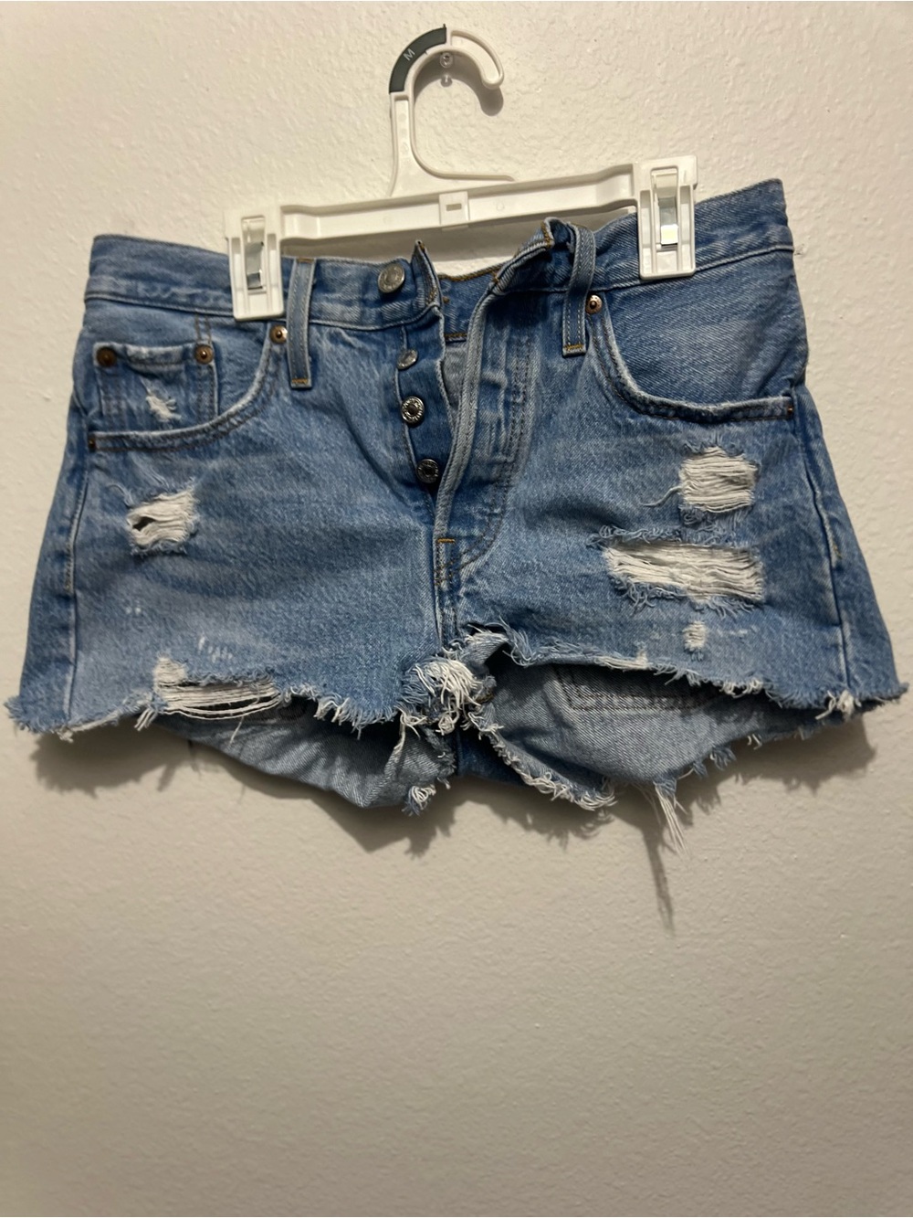 Levi's Light Blue Distressed Denim Cutoff Shorts